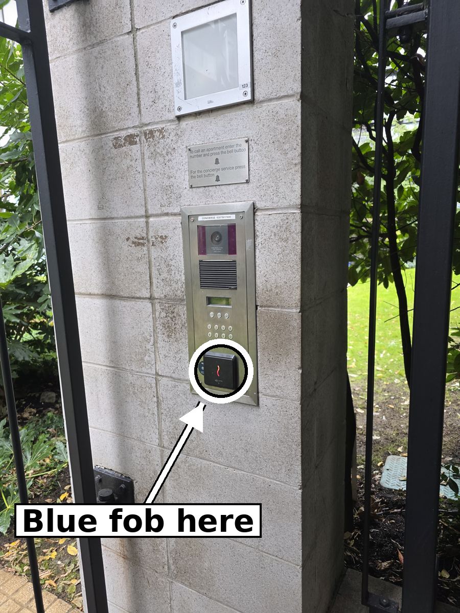 Fob reader on the gate pillar