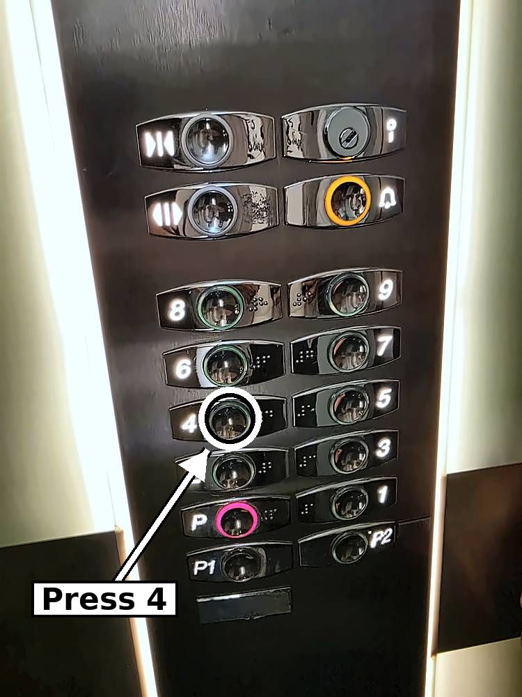 Lift buttons, press 4